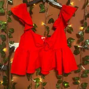 NWT: Red UO Sierra Keyhole Babydoll Blouse, Size M